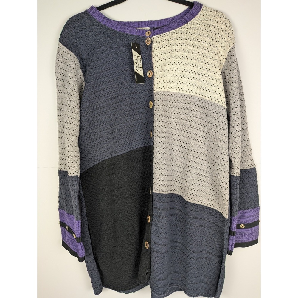 NWT Margaret Winters Multicolored Crewneck Button Front Cardigan Sweater L